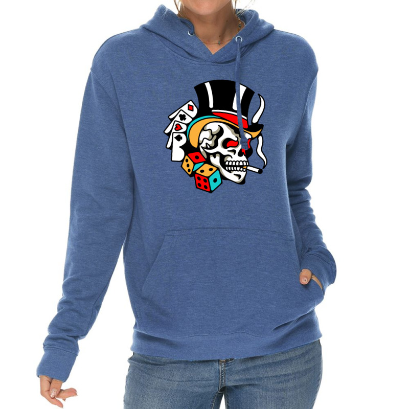 Skull Gamble Playingcards Lightweight Hoodie | Artistshot