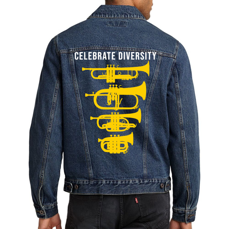 Celebrate Diversity Funny Trumpet Flugelhorn Cornet Pocket Trumpet Gif Men Denim Jacket by yazidukolopt | Artistshot