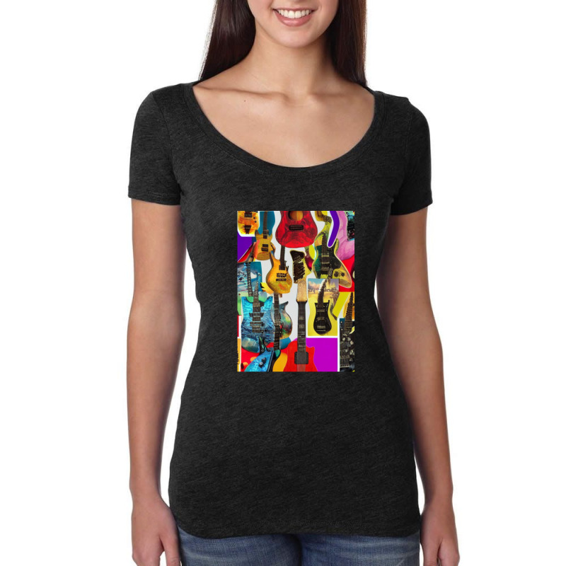 Copy Of Tie Dye Tile Electric Guitar Trippy Fire Hippie Jimi Display P Women's Triblend Scoop T-shirt by AnnaChampion | Artistshot