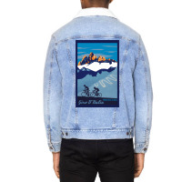 Giro D' Italia Retro  Passo Dello Stelvio Cycling Poster Unisex Sherpa-lined Denim Jacket | Artistshot