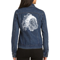 Native American Portrait T  Shirt Native American Chief Black And Whit Ladies Denim Jacket | Artistshot