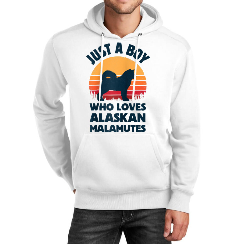 Alaskan Malamute Just A Boy Who Loves Retro Vintage Sunset Raglan Base Unisex Hoodie | Artistshot