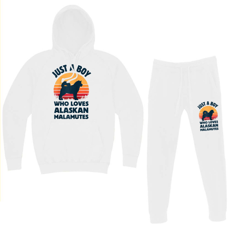 Alaskan Malamute Just A Boy Who Loves Retro Vintage Sunset Raglan Base Hoodie & Jogger Set | Artistshot