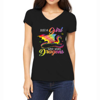 Just A Girl Who Loves Dragons Cute Dragon Themed Teen 95 Women's V-neck T-shirt | Artistshot