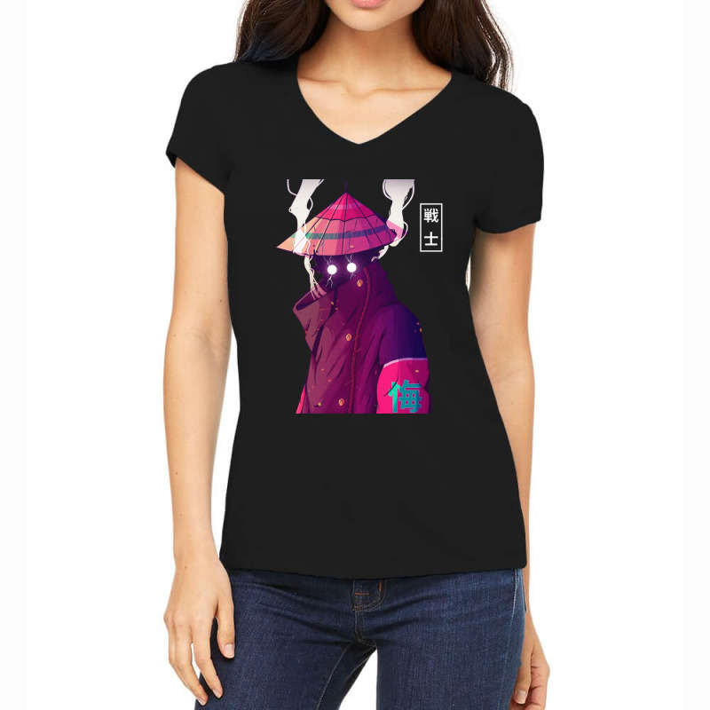 Japanese Cyberpunk Samurai Warrior Women's V-Neck T-Shirt by ErnestGallon | Artistshot