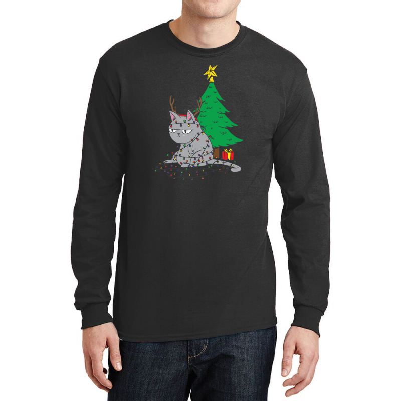 Cat Christmas Lights And Christmas Tree Long Sleeve Shirts by Hugo M Garney | Artistshot