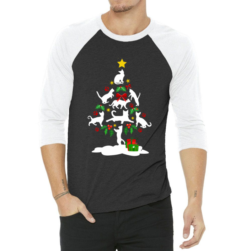 Cat Christmas Tree Xmas Gift For Cat Lovers 3/4 Sleeve Shirt by Hugo M Garney | Artistshot