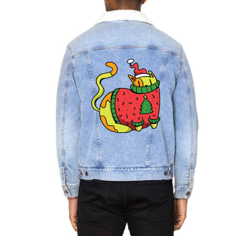 Christmas Cat Cat Christmas Unisex Sherpa-Lined Denim Jacket by Hugo M Garney | Artistshot