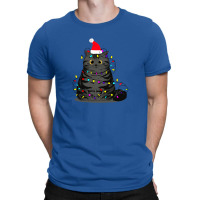 Funny Christmas Cat With Fairy Lights And A Christmas Hat T-shirt | Artistshot