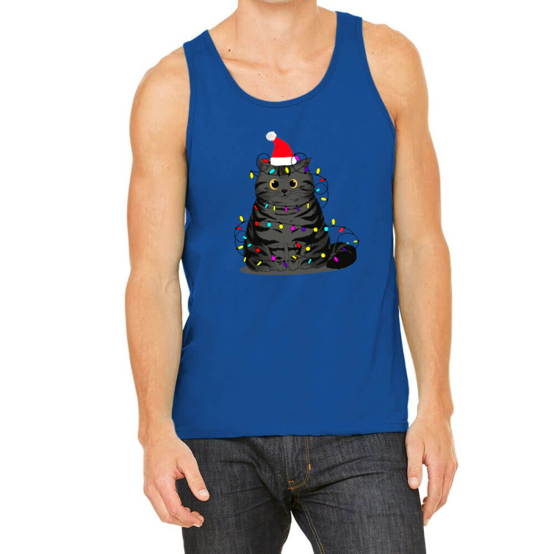 Funny Christmas Cat With Fairy Lights And A Christmas Hat Tank Top by Hugo M Garney | Artistshot