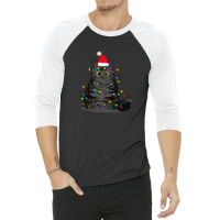 Funny Christmas Cat With Fairy Lights And A Christmas Hat 3/4 Sleeve Shirt | Artistshot