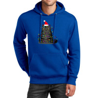 Funny Christmas Cat With Fairy Lights And A Christmas Hat Unisex Hoodie | Artistshot