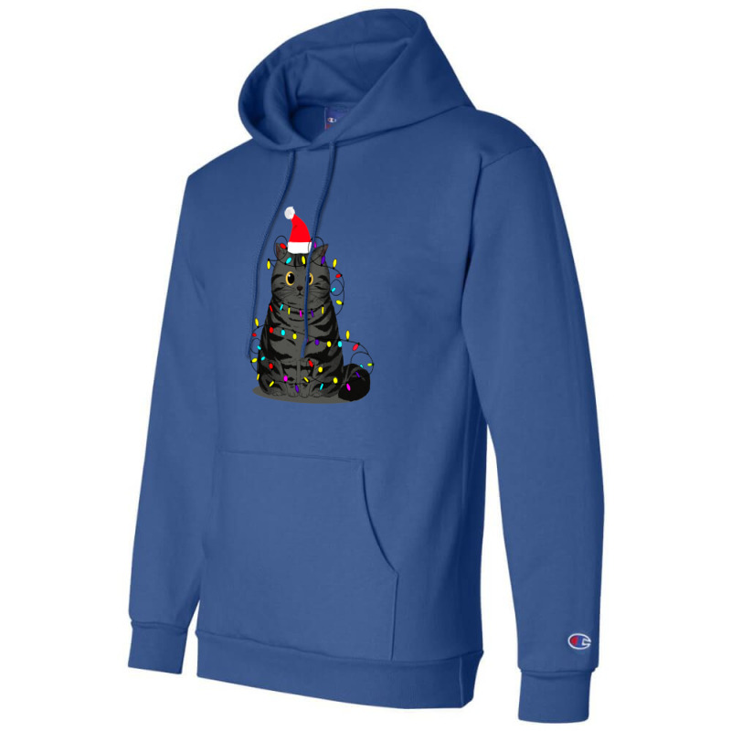 Funny Christmas Cat With Fairy Lights And A Christmas Hat Champion Hoodie by Hugo M Garney | Artistshot