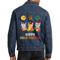 Kitten Cat Halloween Christmas Cats Happy Hallothanksmas Cat Swea Men Denim Jacket | Artistshot