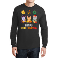 Kitten Cat Halloween Christmas Cats Happy Hallothanksmas Cat Swea Long Sleeve Shirts | Artistshot