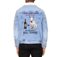 Bull Terrier And Wine Funny Dog Unisex Sherpa-lined Denim Jacket | Artistshot