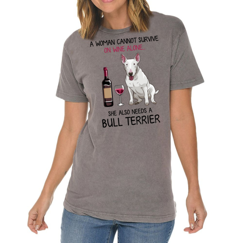 Bull Terrier And Wine Funny Dog Vintage T-Shirt by fieldingnortheast | Artistshot