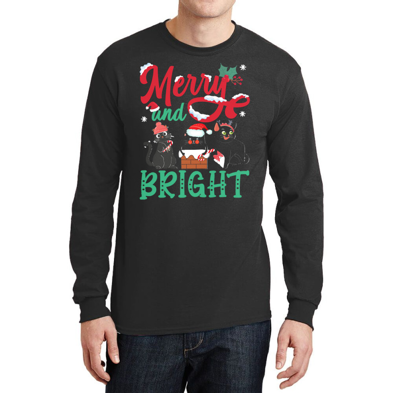 Merry And Bright Black Cat Christmas Merry And Bright Black Cat Christ Long Sleeve Shirts by Hugo M Garney | Artistshot