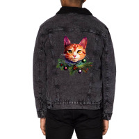 Orange Cat Christmas Vintage Cat Xmas Christmas Cat Pullover Unisex Sherpa-lined Denim Jacket | Artistshot