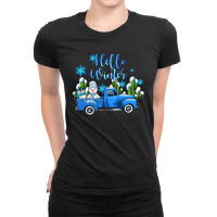 Hello Winter With Sniwman And  Truck Ladies Fitted T-shirt | Artistshot