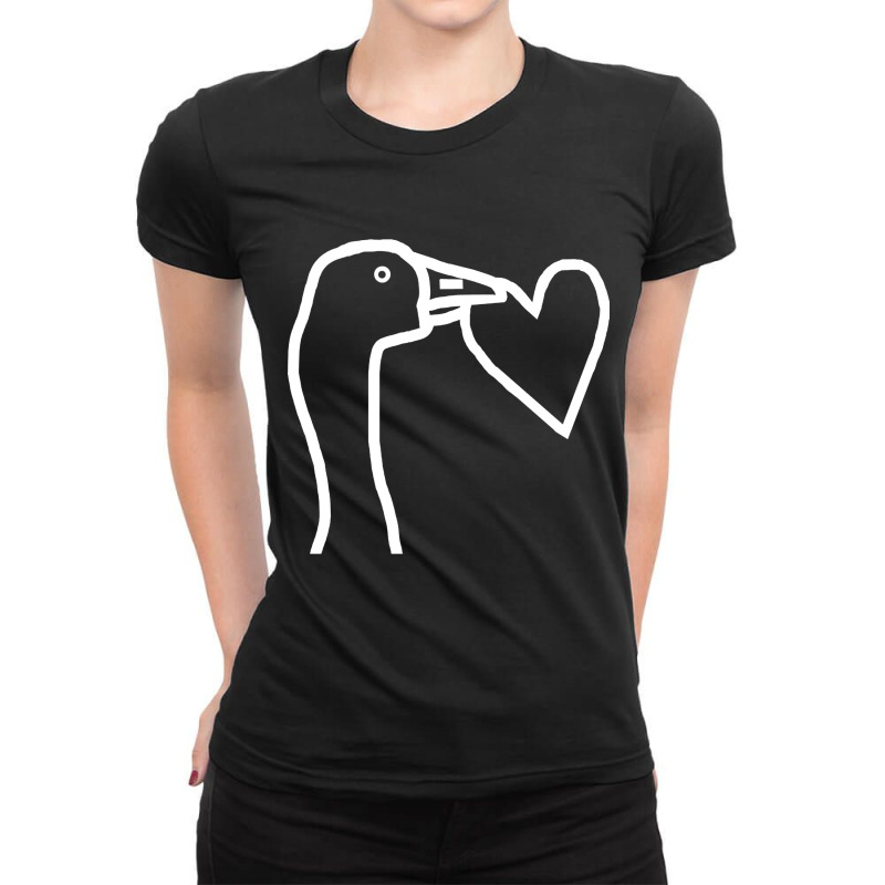 Trending White Line Minimal Goose Stealing A Heart Portrait Ladies Fitted T-Shirt by declangreenwood | Artistshot