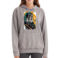 Japanese Anime Girl Riding A Bike On The Train Track Vintage Hoodie | Artistshot