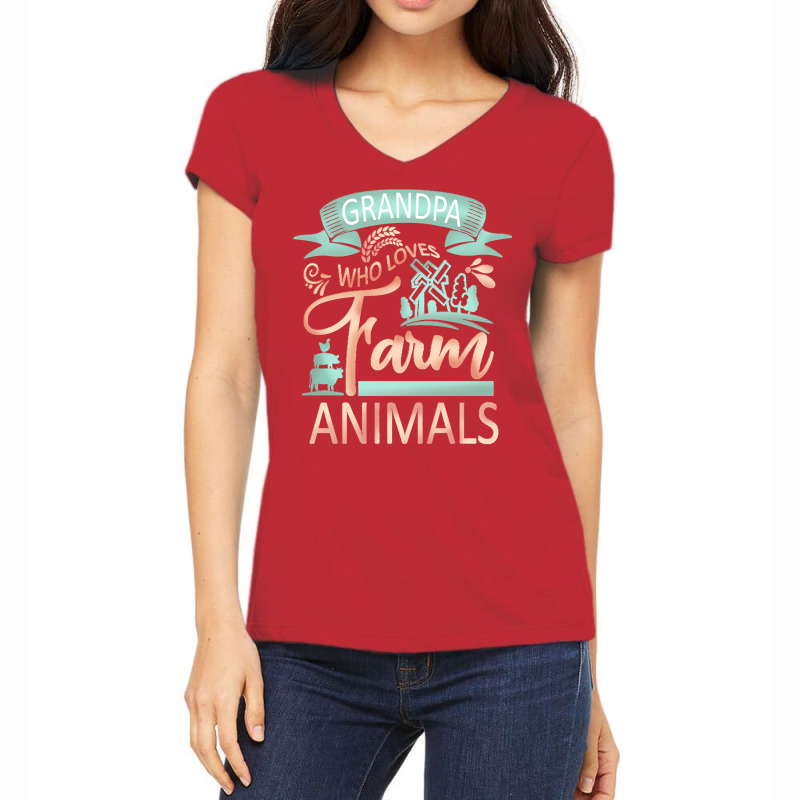 Farm Animals T  Shirt Grandpa Who Loves Farm Animals  Cow Pig Goat Lov Women's V-Neck T-Shirt by walterzack999 | Artistshot