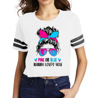 Pink Or Blue Nanny Loves You Tee Gender Reveal Mothers Day Scorecard Crop Tee | Artistshot