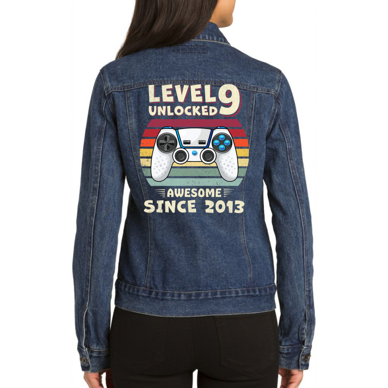 Nine 9yr Bday Son Boy Funny Gamer 9th 9 Years Old Birthday T Shirt Ladies Denim Jacket by TeaMenShop | Artistshot