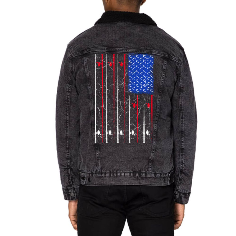 Trending American Us Flag Fishing Rod Fisherman Top For Him Unisex Sherpa-Lined Denim Jacket by Gipson Mize | Artistshot