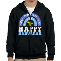 Happy Hanukkah Chanukah Rainbow Menorah Jewish Holiday T Shirt Youth Zipper Hoodie | Artistshot