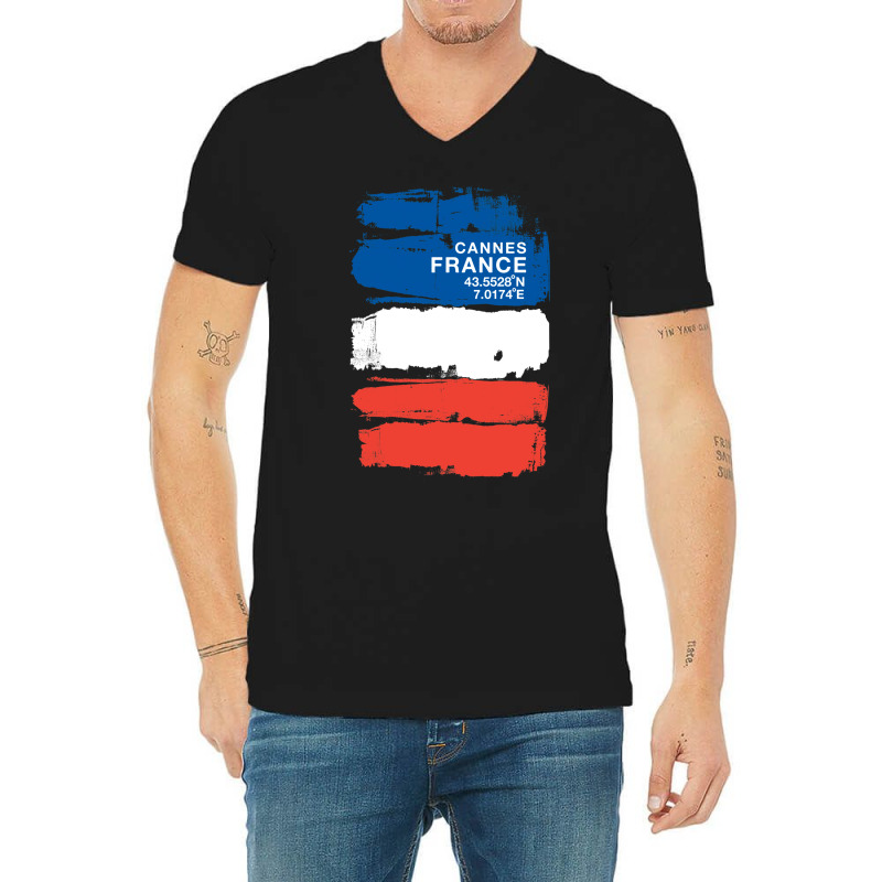 Cannes France Coordinates Vintage French Art   Boy Humor V-neck Tee | Artistshot