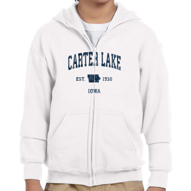 Carter Lake Iowa Ia Vintage Athletic Navy Sports Design Youth Zipper Hoodie by legatgzlezy | Artistshot