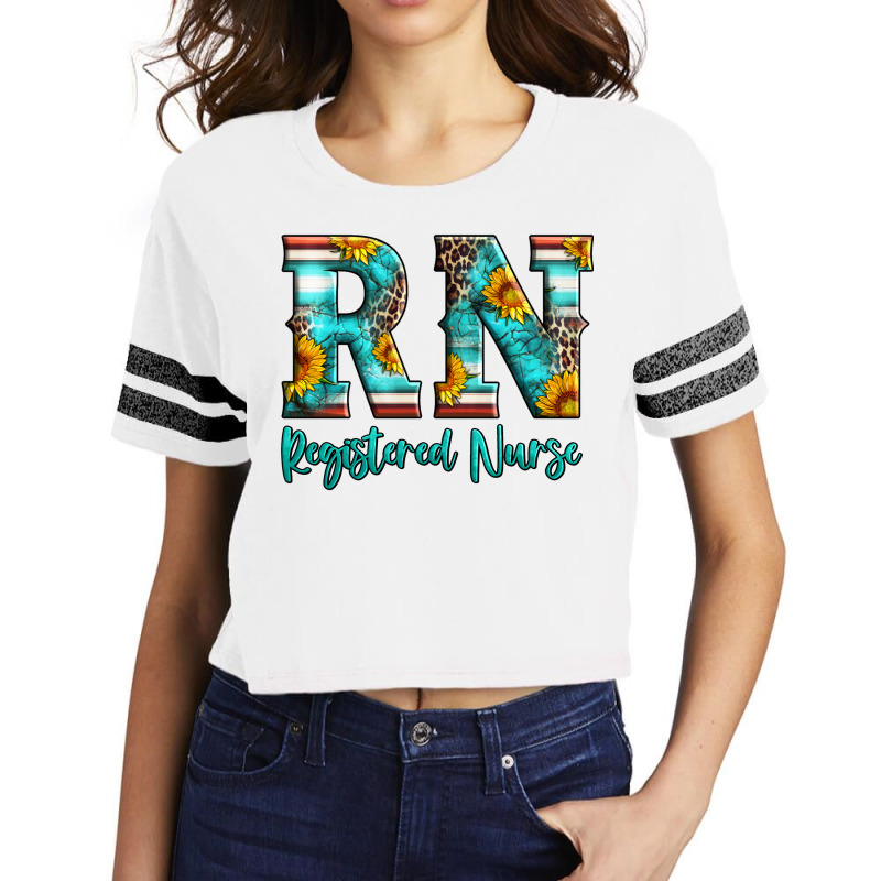 Registered Nurse Serape Turquoise Leopard Sunflowers Scorecard Crop Tee | Artistshot