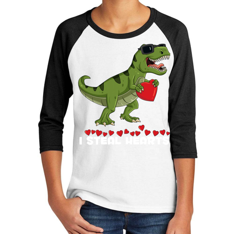 I Steal Hearts T Valentines Day Dinosaur Boys Kid (16) Youth 3/4 Sleeve by AlexandraArtist | Artistshot