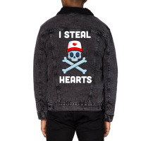 I Steal Hearts T Valentines Day Dinosaur Boys Kid (24) Unisex Sherpa-lined Denim Jacket | Artistshot