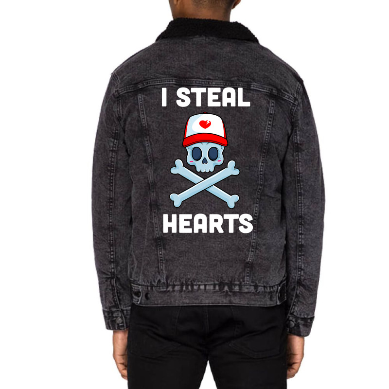 I Steal Hearts T Valentines Day Dinosaur Boys Kid (24) Unisex Sherpa-lined Denim Jacket | Artistshot