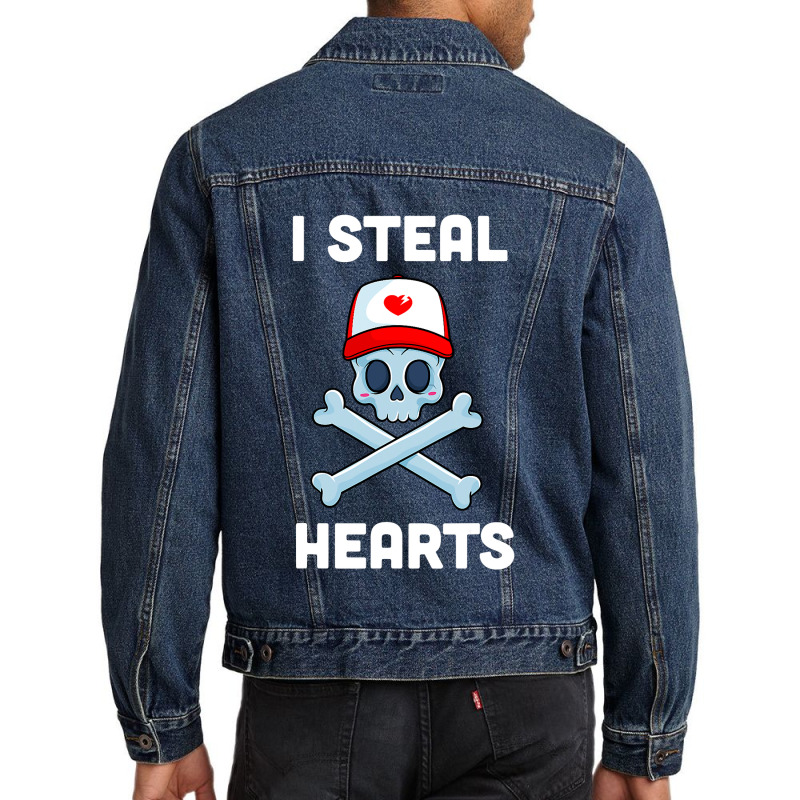 I Steal Hearts T Valentines Day Dinosaur Boys Kid (24) Men Denim Jacket | Artistshot