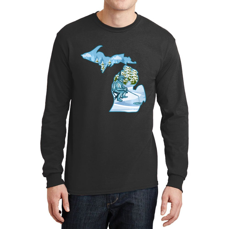 Hot Trend Michigan Ice Fishing State Map For Fisherman Long Sleeve Shirts | Artistshot