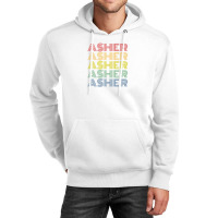 Asher Wordmark Pattern Personalized Name Retro Unisex Hoodie | Artistshot