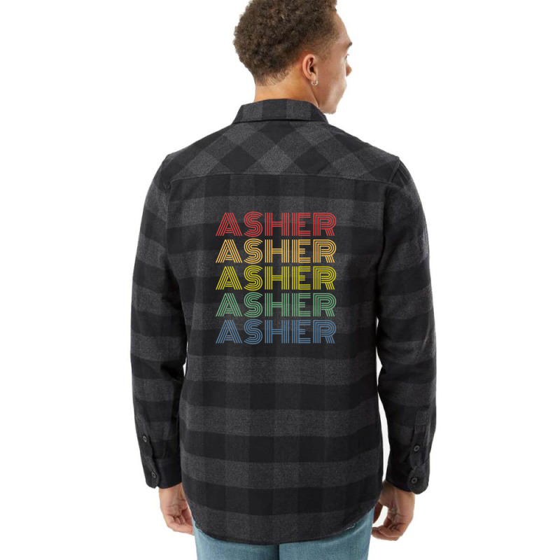 Asher Wordmark Pattern Personalized Name Retro Flannel Shirt by alonentjimi9 | Artistshot