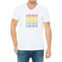 Asher Wordmark Pattern Personalized Name Retro V-neck Tee | Artistshot