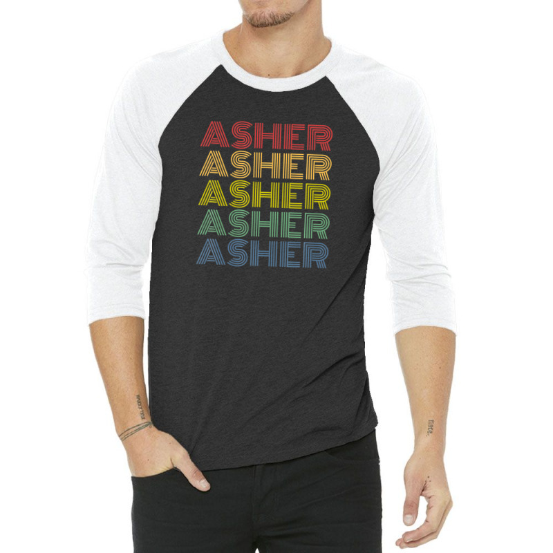 Asher Wordmark Pattern Personalized Name Retro 3/4 Sleeve Shirt by alonentjimi9 | Artistshot