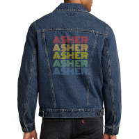 Asher Wordmark Pattern Personalized Name Retro Men Denim Jacket | Artistshot