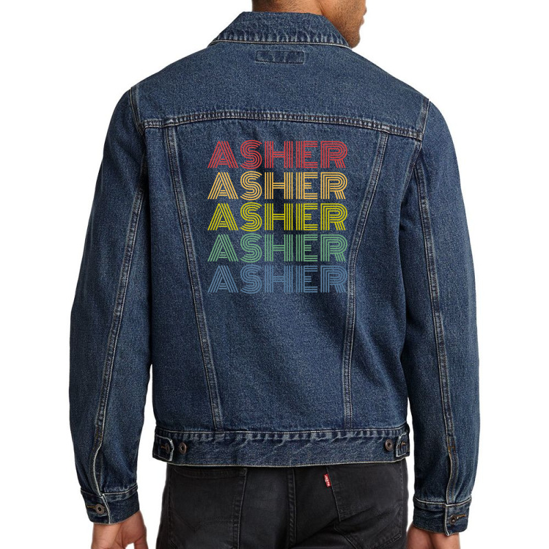 Asher Wordmark Pattern Personalized Name Retro Men Denim Jacket by alonentjimi9 | Artistshot