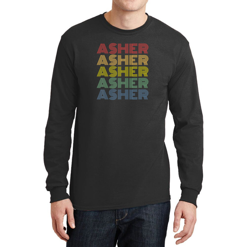 Asher Wordmark Pattern Personalized Name Retro Long Sleeve Shirts by alonentjimi9 | Artistshot