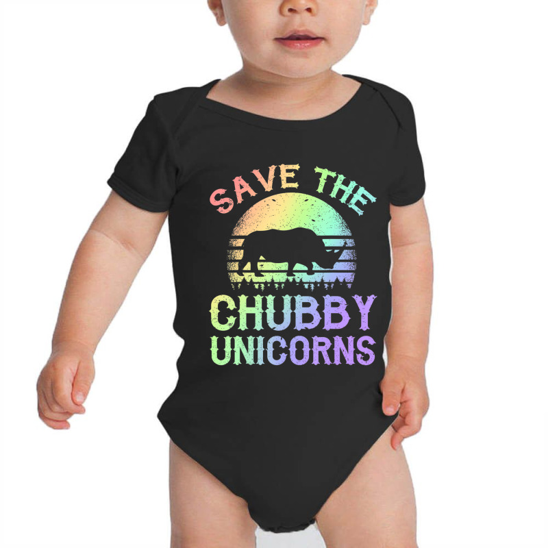 Trending Save The Chubby Unicorns Vintage Rainbow Rhino Baby Bodysuit by yumgaugeteuda | Artistshot