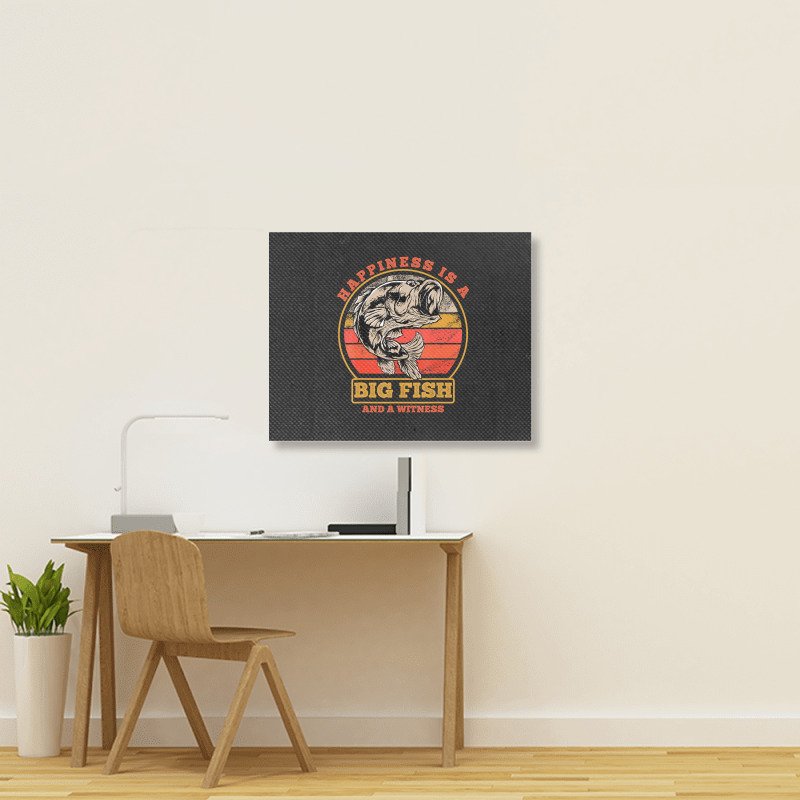 Hot Trend Retro Vintage Happiness Is A Big Fish And A Witness Fishing Landscape Canvas Print | Artistshot