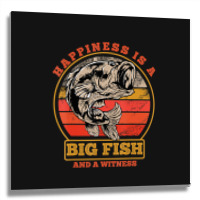 Hot Trend Retro Vintage Happiness Is A Big Fish And A Witness Fishing Metal Print Square | Artistshot