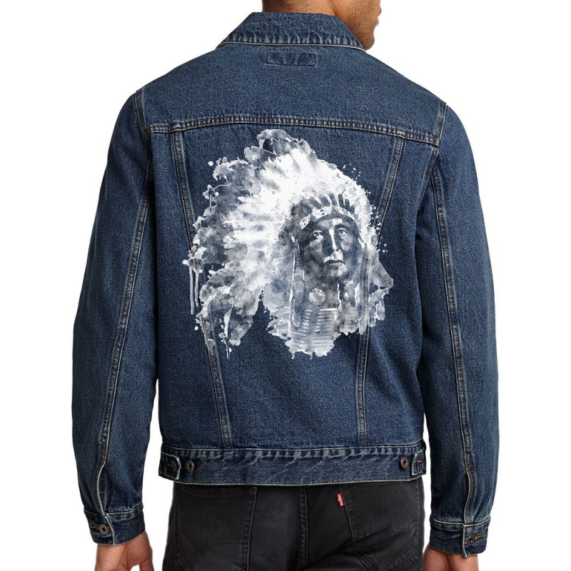 Native American Portrait T  Shirt Native American Chief Black And Whit Men Denim Jacket by bernierkaia606 | Artistshot